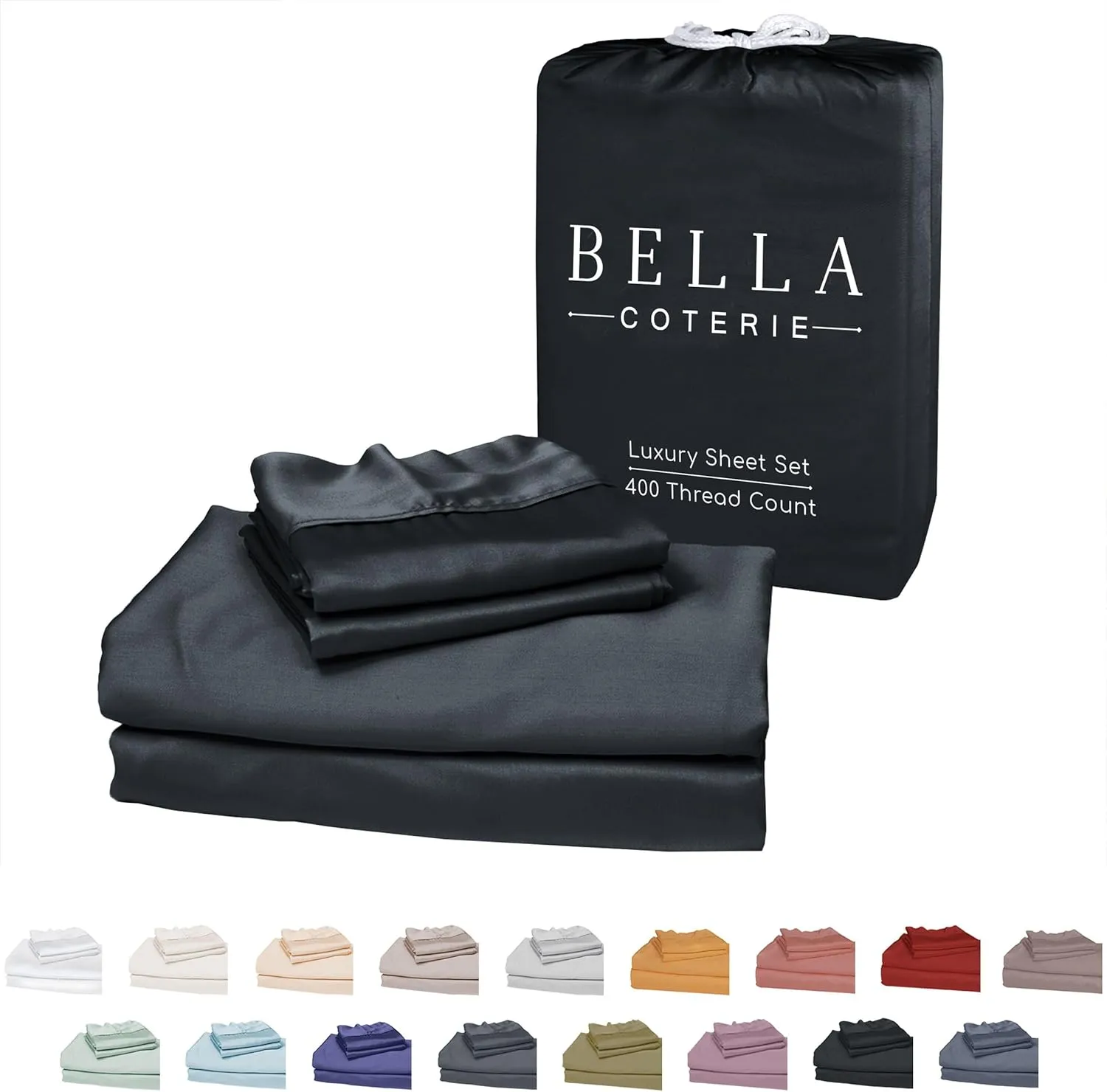 Bella Coterie Luxury Bamboo Viscose King Size Sheet Set | 100% Organically Grown | Ultra Soft | Cooling for Hot Sleepers | 18" Deep Pocket [Black]