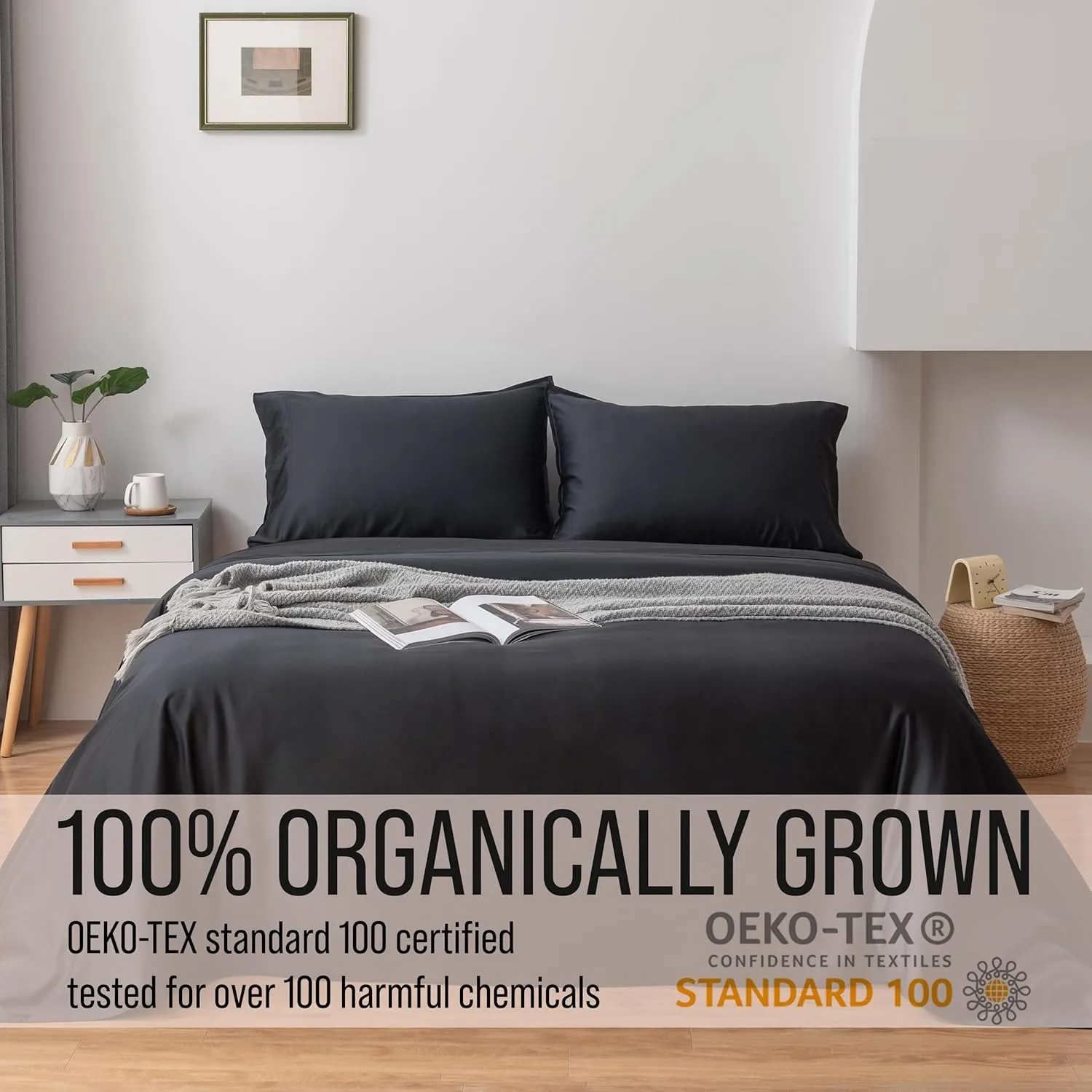 Bella Coterie Luxury Bamboo Viscose King Size Sheet Set | 100% Organically Grown | Ultra Soft | Cooling for Hot Sleepers | 18" Deep Pocket [Black]