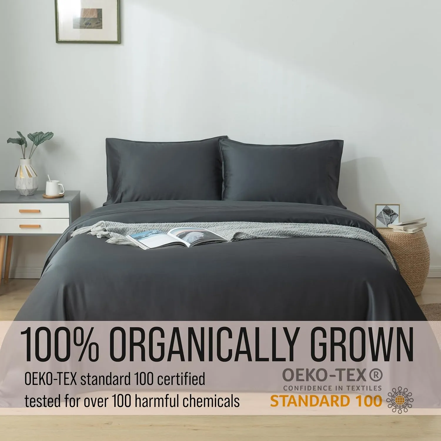 Bella Coterie Luxury Bamboo Viscose Queen Size Sheet Set | 100% Organically Grown | Ultra Soft | Cooling for Hot Sleepers | 18" Deep Pocket [Charcoal Grey]