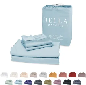 Bella Coterie Luxury Bamboo Viscose Queen Size Sheet Set | 100% Organically Grown | Ultra Soft | Cooling for Hot Sleepers | 18" Deep Pocket [Coastal Blue]
