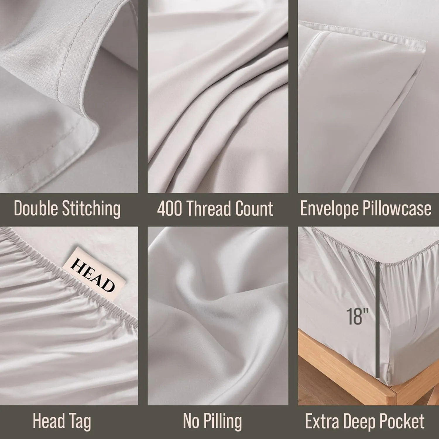Bella Coterie Luxury Bamboo Viscose Queen Size Sheet Set | 100% Organically Grown | Ultra Soft | Cooling for Hot Sleepers | 18" Deep Pocket [Grey Mist]