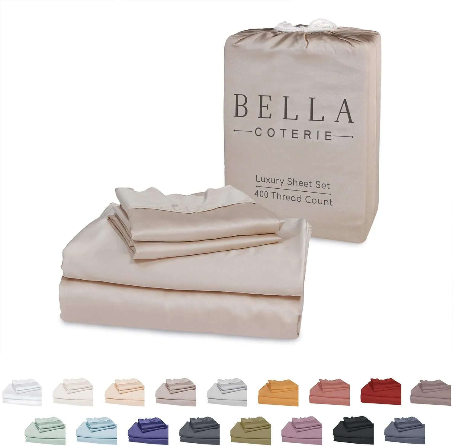 Bella Coterie Luxury Bamboo Viscose Split King Size Sheet Set | 100% Organically Grown | Ultra Soft | Cooling for Hot Sleepers | 18" Deep Pocket [Dune]