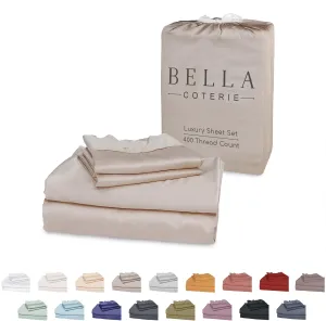 Bella Coterie Luxury Bamboo Viscose Split King Size Sheet Set | 100% Organically Grown | Ultra Soft | Cooling for Hot Sleepers | 18" Deep Pocket [Dune]