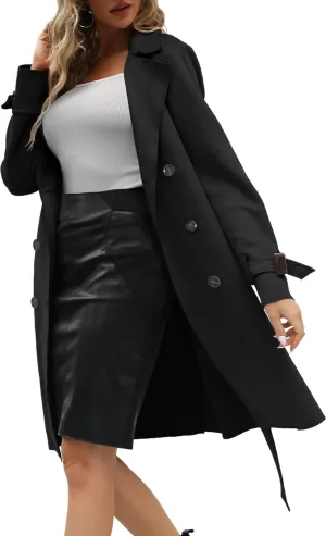 Bellivera Womens Faux Suede Leather Jacket Spring and Winter Fashion Long Trench Coat, Lightweight Windbreaker