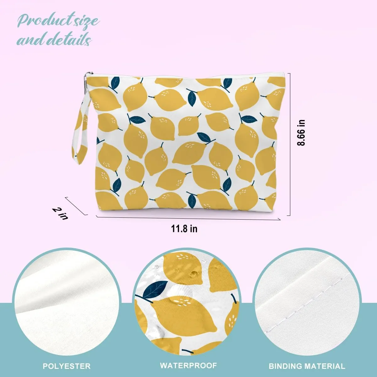 BELLOWDEER Beach Bags for Women, Wet Bag Cosmetic Bag, Pool Waterproof Shoulder Tote Bags, Pocket Zipper Summer Travel Essentials, Gifts for Women Birthday - Lemon (2-Piece Set)