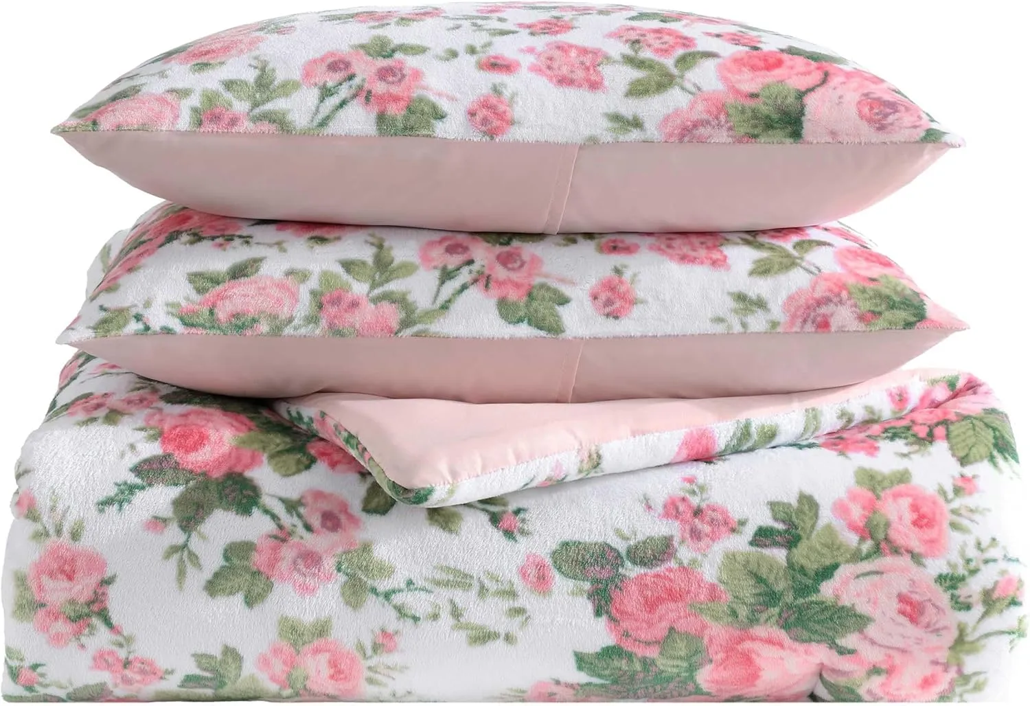 Betsey Johnson - Comforter Set, Super Soft Plush Bedding with Matching Shams & Throw Pillows, Charming Room Essentials (Vintage Floral Pink, Full/Queen)
