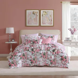 Betsey Johnson - Comforter Set, Super Soft Plush Bedding with Matching Shams & Throw Pillows, Charming Room Essentials (Vintage Floral Pink, Full/Queen)