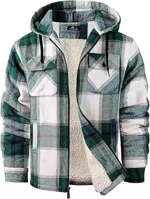 Big and Tall Flannel Jacket for Men Cotton Plaid Fleece Lined Hoodies Sherpa Full Zip Plus Size Fall Winter Warm Coat