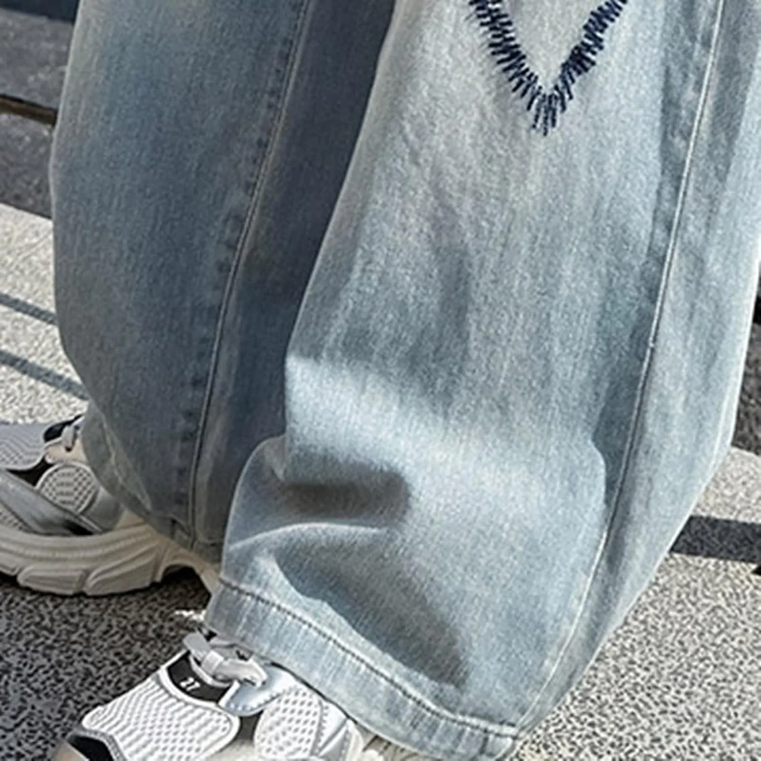 Big Girls Wide Leg Jeans Baggy Heart Embroidery Elastic High Waist Denim Pants Vintage Y2k Streetwear Teen Clothes