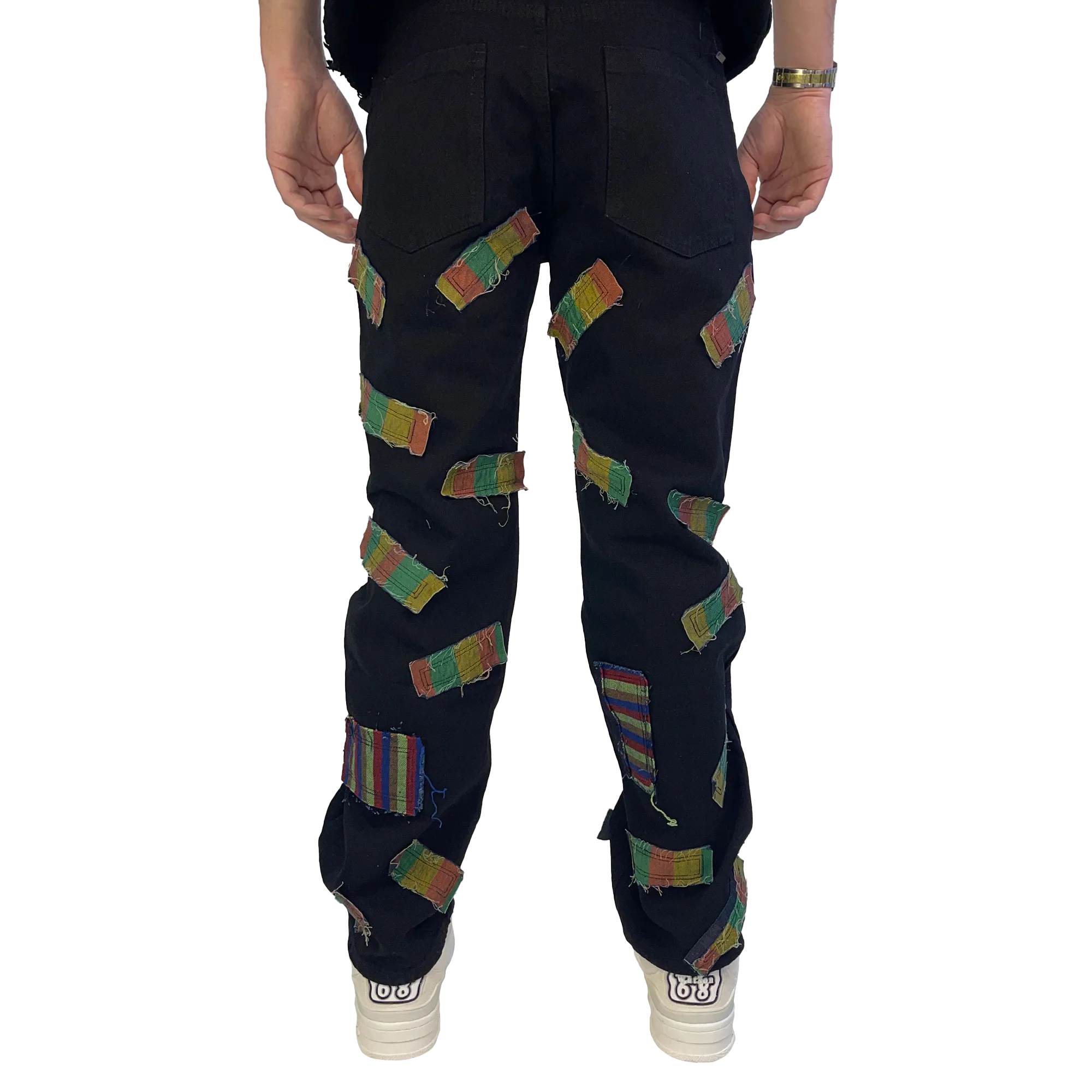 BLACK ALL OVER FRAYED PATCHWORK WATSON DENIM