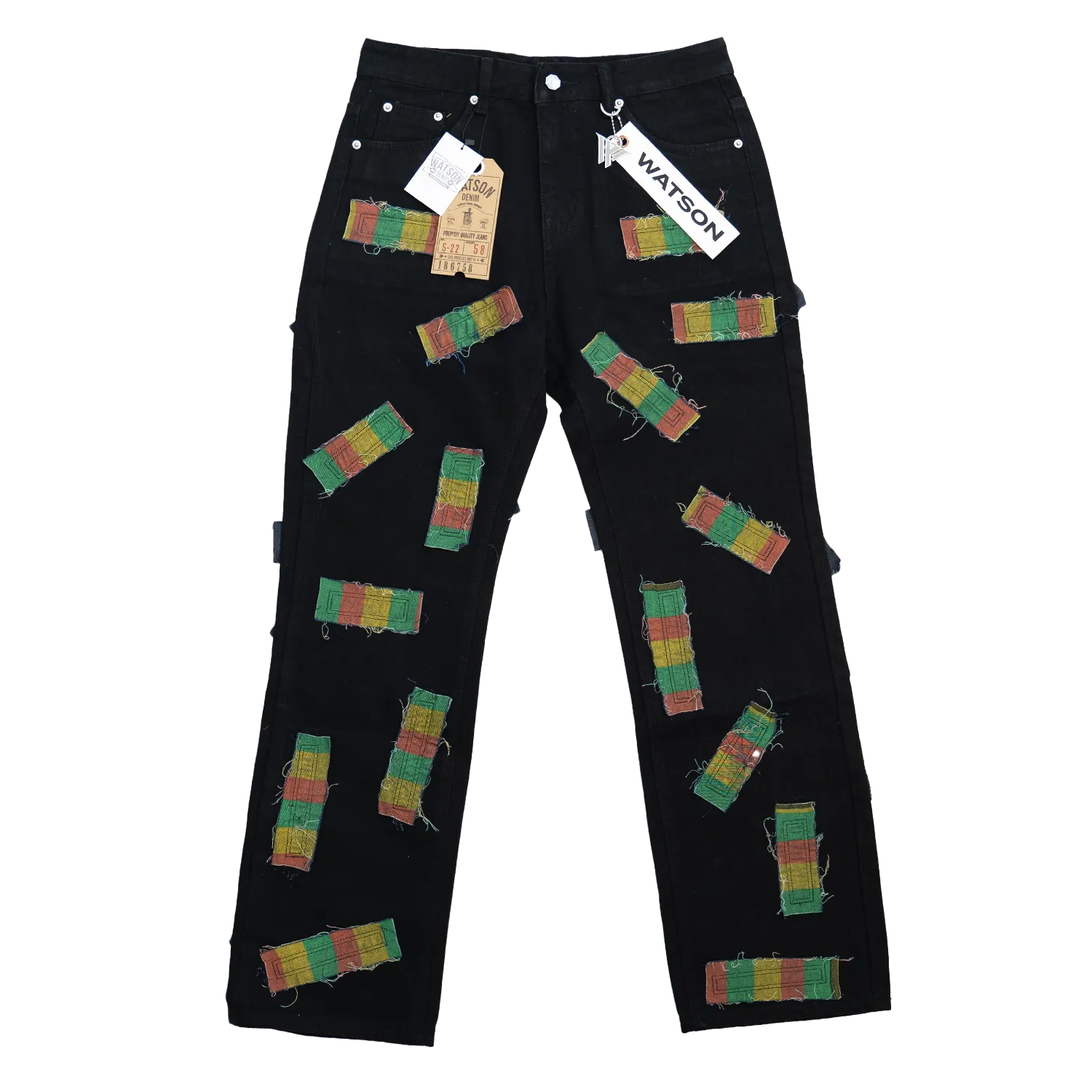 BLACK ALL OVER FRAYED PATCHWORK WATSON DENIM