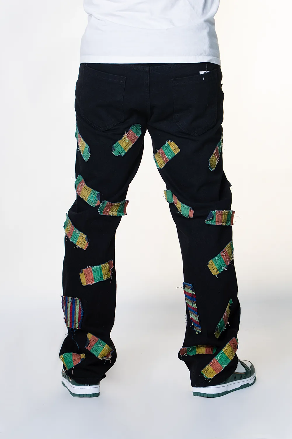 BLACK ALL OVER FRAYED PATCHWORK WATSON DENIM