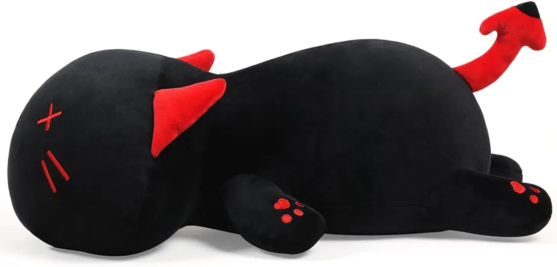 Black Cat Stuffed Animal, Cute Cat Plush Toy Pillow Soft Cat Stuffed Animal Kawaii Plushie Toy 30CM/11.8Inch