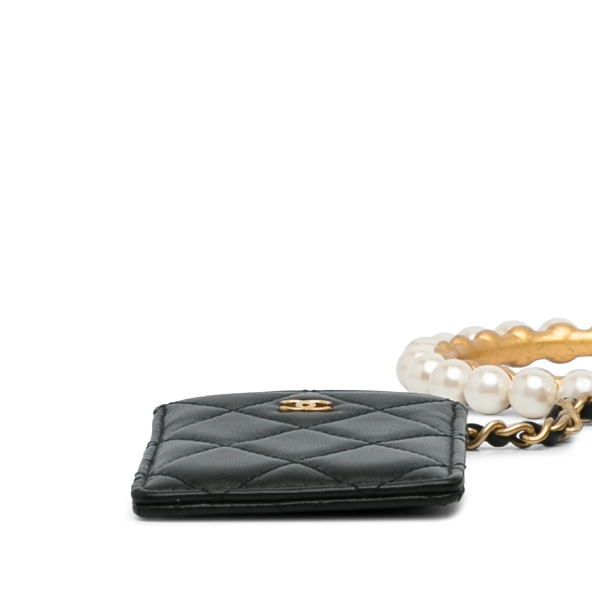 Black Chanel Lambskin Pearl Crown CC Wristlet Multi Pouches Clutch Bag