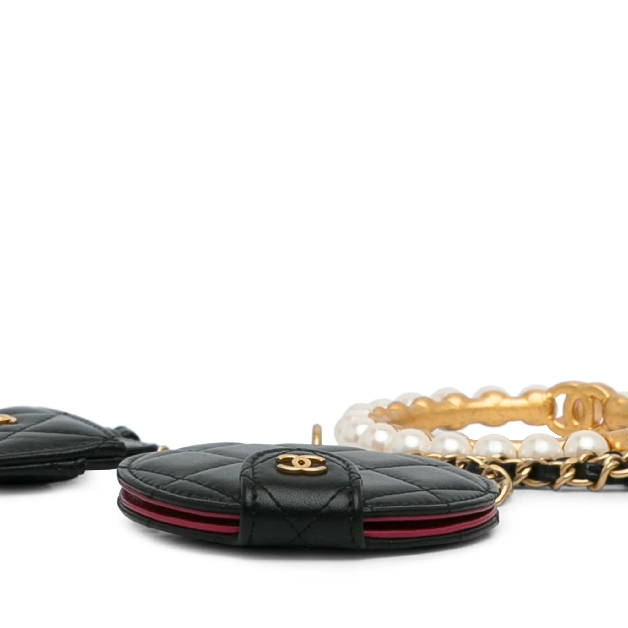 Black Chanel Lambskin Pearl Crown CC Wristlet Multi Pouches Clutch Bag
