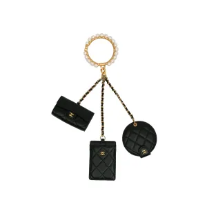 Black Chanel Lambskin Pearl Crown CC Wristlet Multi Pouches Clutch Bag