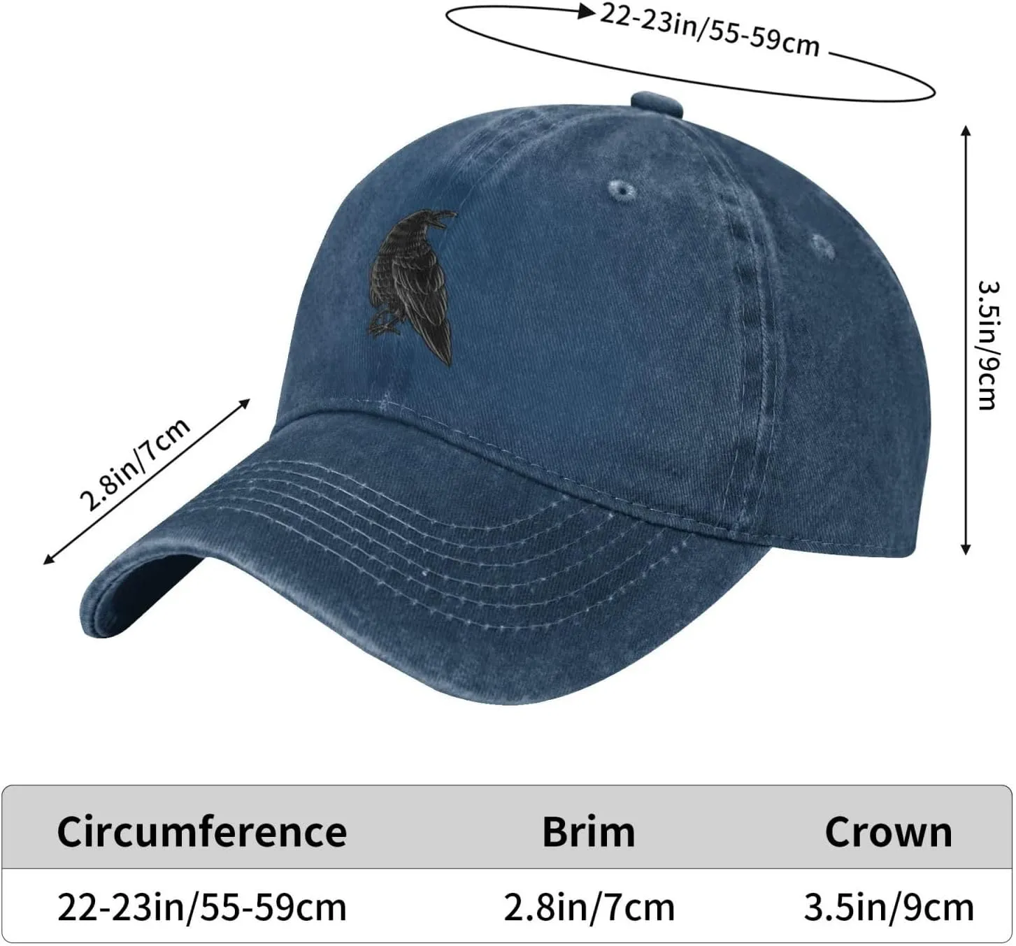 Black Raven Baseball Cap for Men Women Hats Denim Trucker Caps Dad Hat