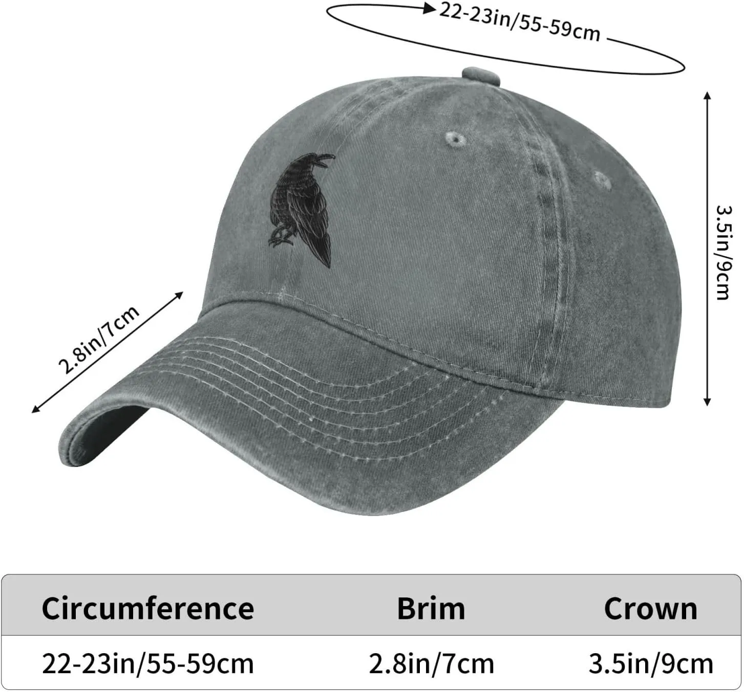 Black Raven Trucker Hat for Men Women Denim Baseball Cap Dad Hat Golf Hats