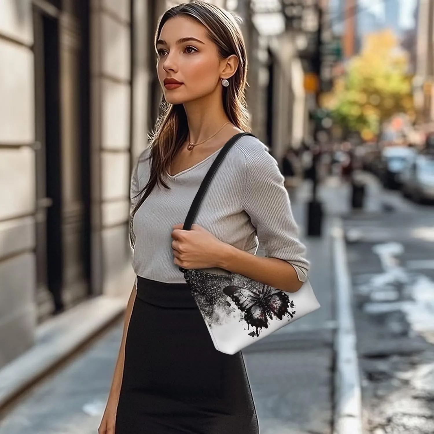 BLeather Underarm Bag for Women Shoulder Handbag with Zipper Fashion Travel Purse