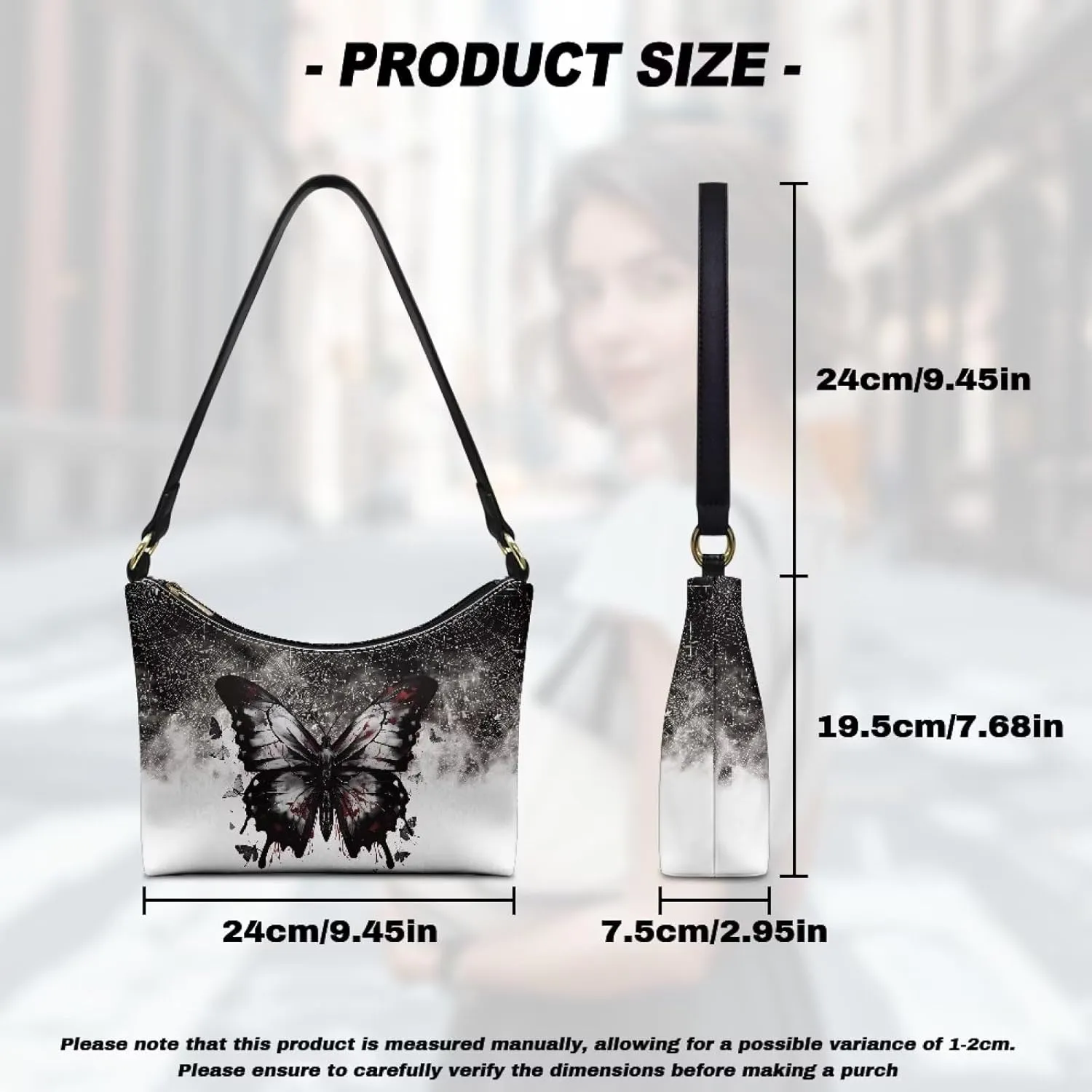 BLeather Underarm Bag for Women Shoulder Handbag with Zipper Fashion Travel Purse
