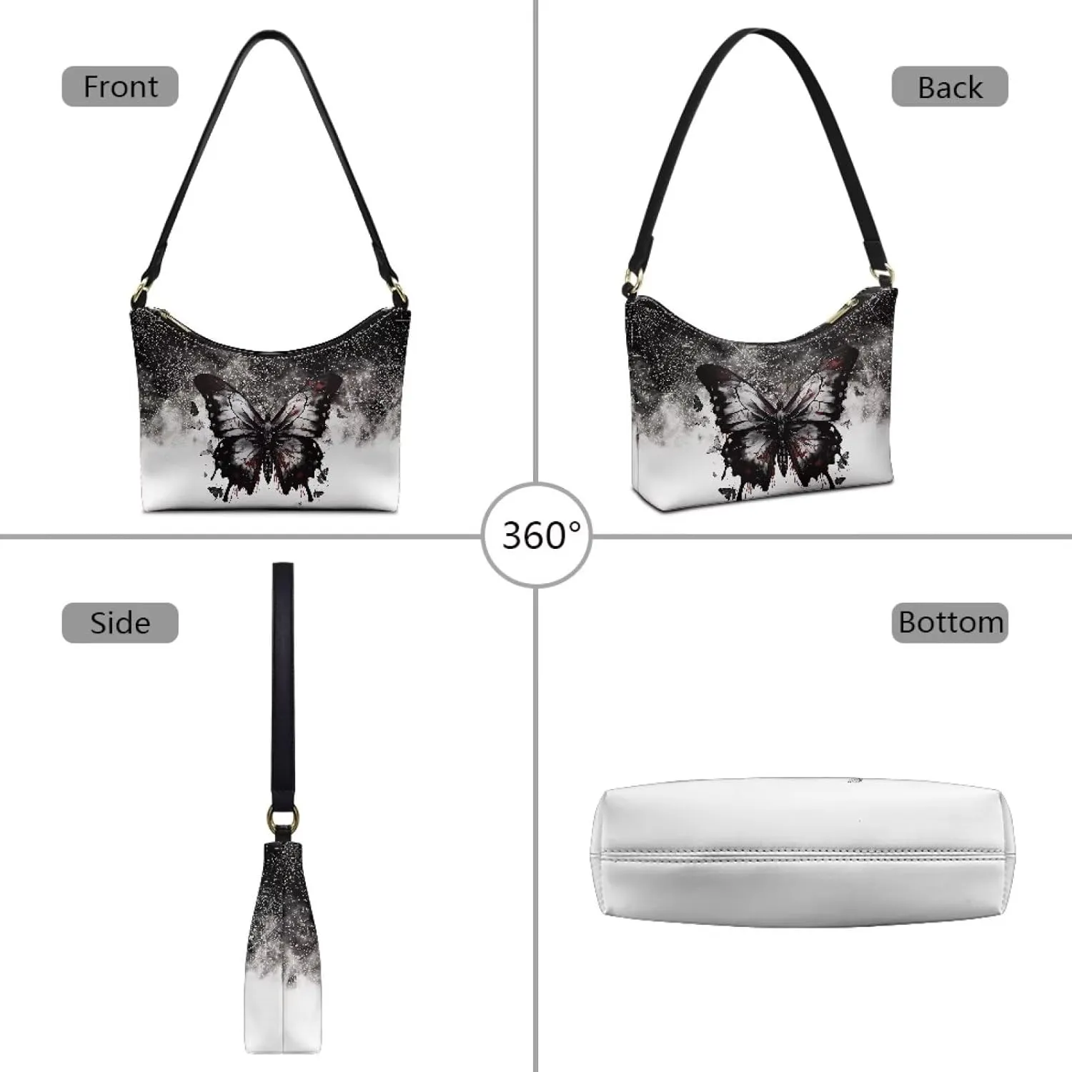 BLeather Underarm Bag for Women Shoulder Handbag with Zipper Fashion Travel Purse