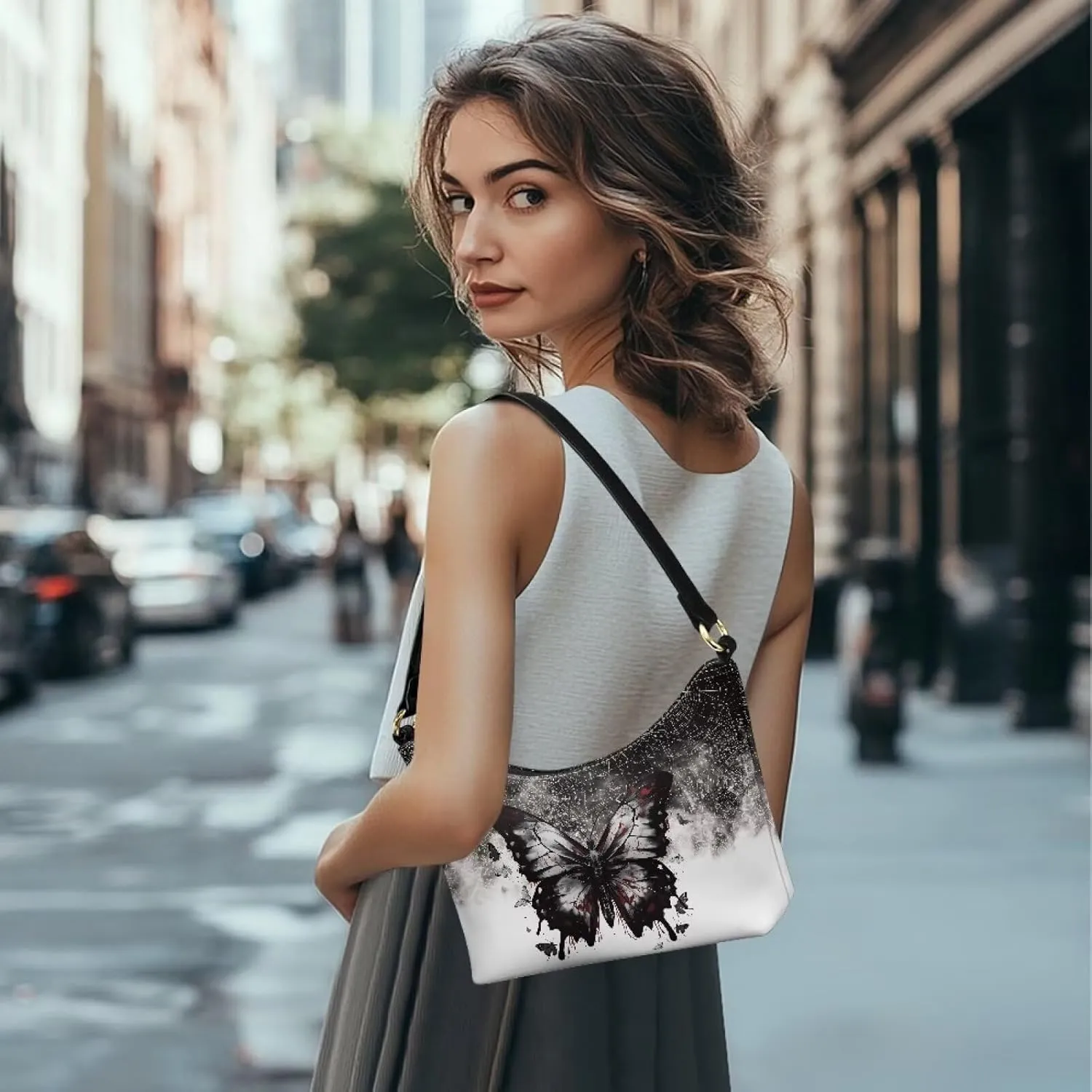 BLeather Underarm Bag for Women Shoulder Handbag with Zipper Fashion Travel Purse