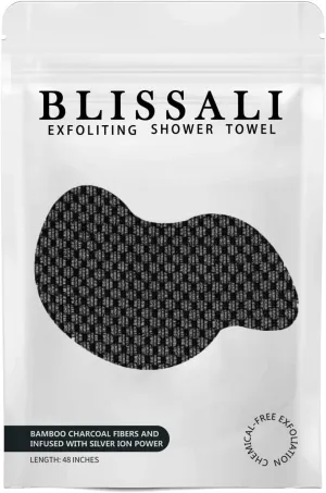 BLISSAL Exfoliating Shower Towel 48",Premium Scrub Wash Cloth for Body Face, Exfoliating Washcloth for Men and Woman(Black)