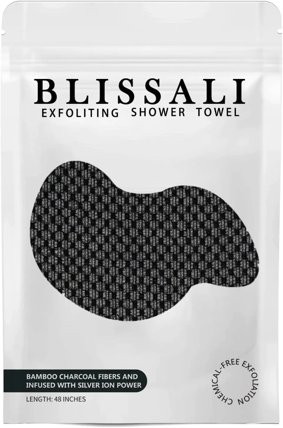 BLISSAL Exfoliating Shower Towel 48",Premium Scrub Wash Cloth for Body Face, Exfoliating Washcloth for Men and Woman(Black)