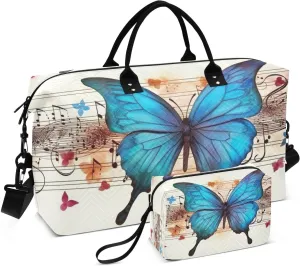 Blue Butterfly Wings Travel Duffel Bag, Shoulder Weekender Overnight Bags - Large Gym Bag with Wet Pocket
