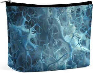 Blue Neuron Picture PU Leather Travel Makeup Bag Mini Pocket Cosmetic Bag for Women Portable Handbag Closure Organizer Makeup Case Toiletry Bag