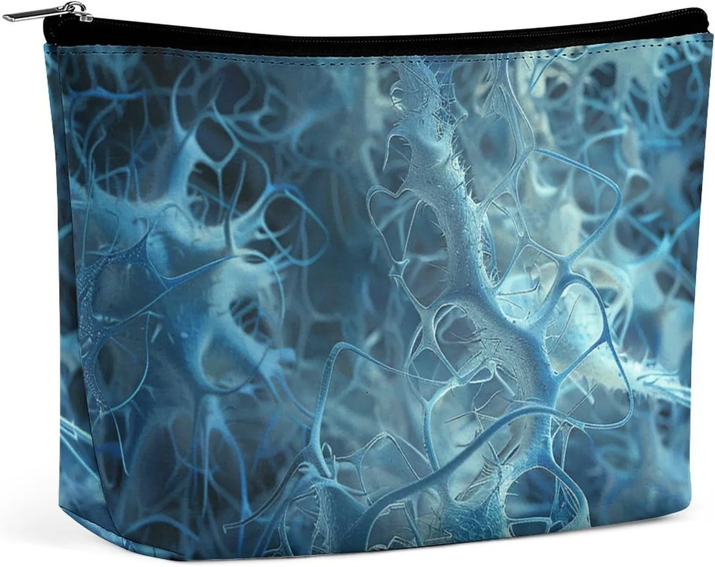 Blue Neuron Picture PU Leather Travel Makeup Bag Mini Pocket Cosmetic Bag for Women Portable Handbag Closure Organizer Makeup Case Toiletry Bag