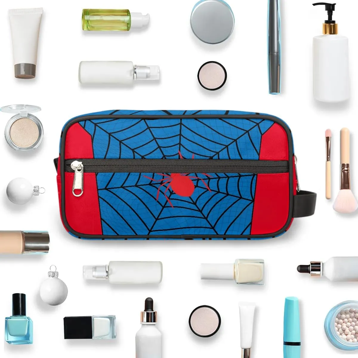 Blue Spider Web Boys Travel Toiletry Bag, Kids Waterproof Hanging Dopp Kit, Wash Bag with Large Capacity for Travel, Sports, Shower
