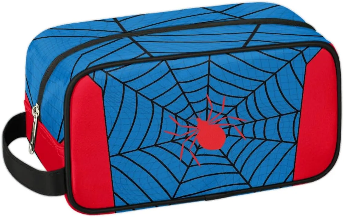 Blue Spider Web Boys Travel Toiletry Bag, Kids Waterproof Hanging Dopp Kit, Wash Bag with Large Capacity for Travel, Sports, Shower