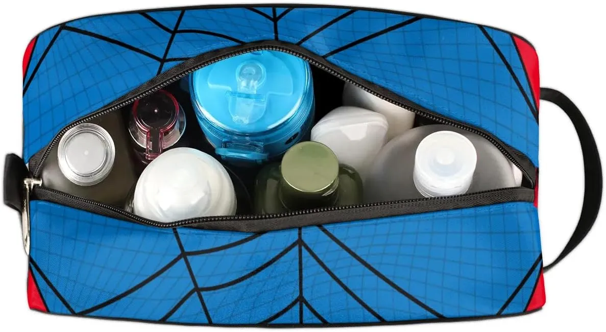 Blue Spider Web Boys Travel Toiletry Bag, Kids Waterproof Hanging Dopp Kit, Wash Bag with Large Capacity for Travel, Sports, Shower