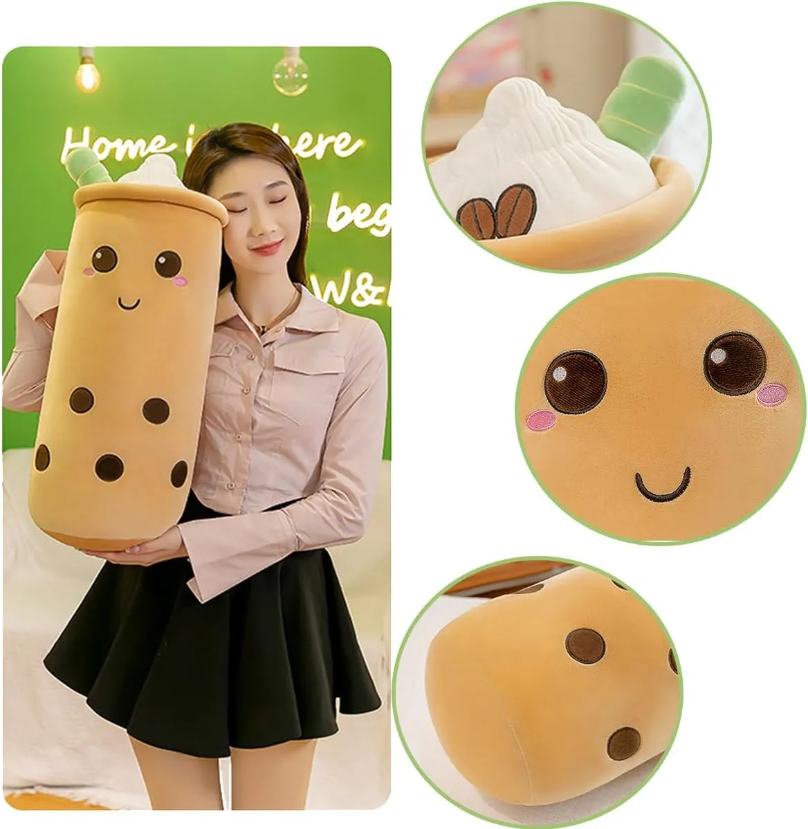 Boba Plush Stuffed Bubble Tea Pillow Soft Adorable Plushies Toys (Brown,23.6inches)