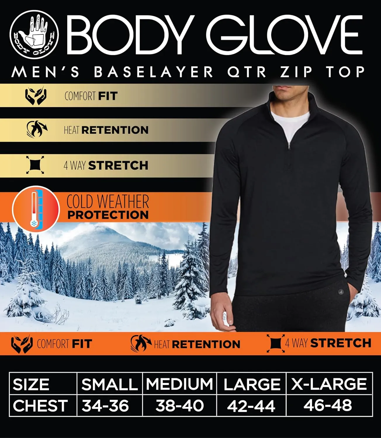 Body Glove Men's Thermal Top - Warm Winter Shirt - Collared Long Sleeve Thermal Undershirt for Men