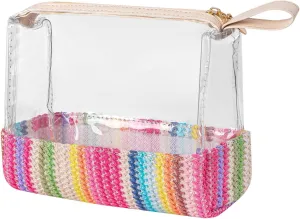 Boho Large Clear PVC Waterproof Makeup Bag with handle, Transparent Zipper Cosmetic Bag for Travel, Beach Bag for Sun screen Skincare (03Medium size-Colourful)
