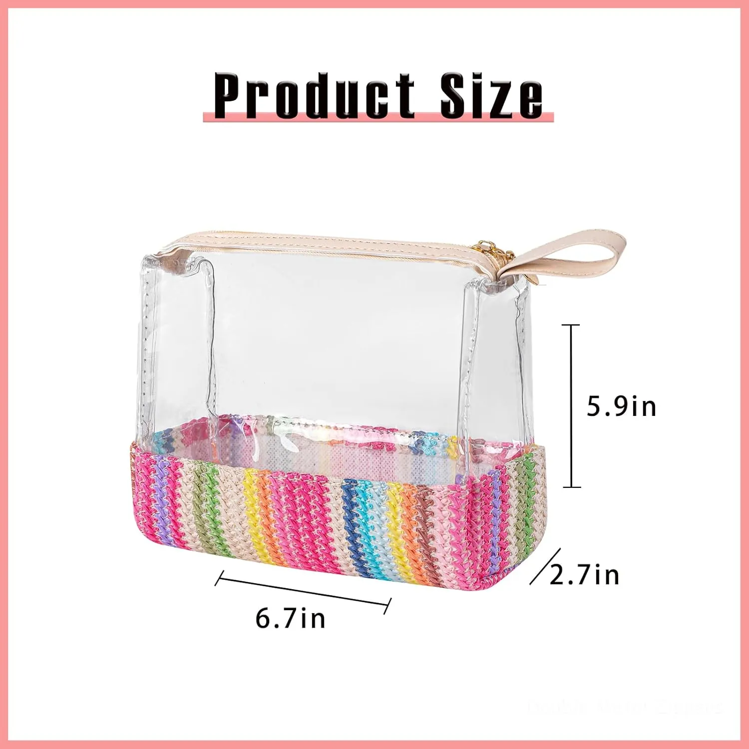 Boho Large Clear PVC Waterproof Makeup Bag with handle, Transparent Zipper Cosmetic Bag for Travel, Beach Bag for Sun screen Skincare (03Medium size-Colourful)