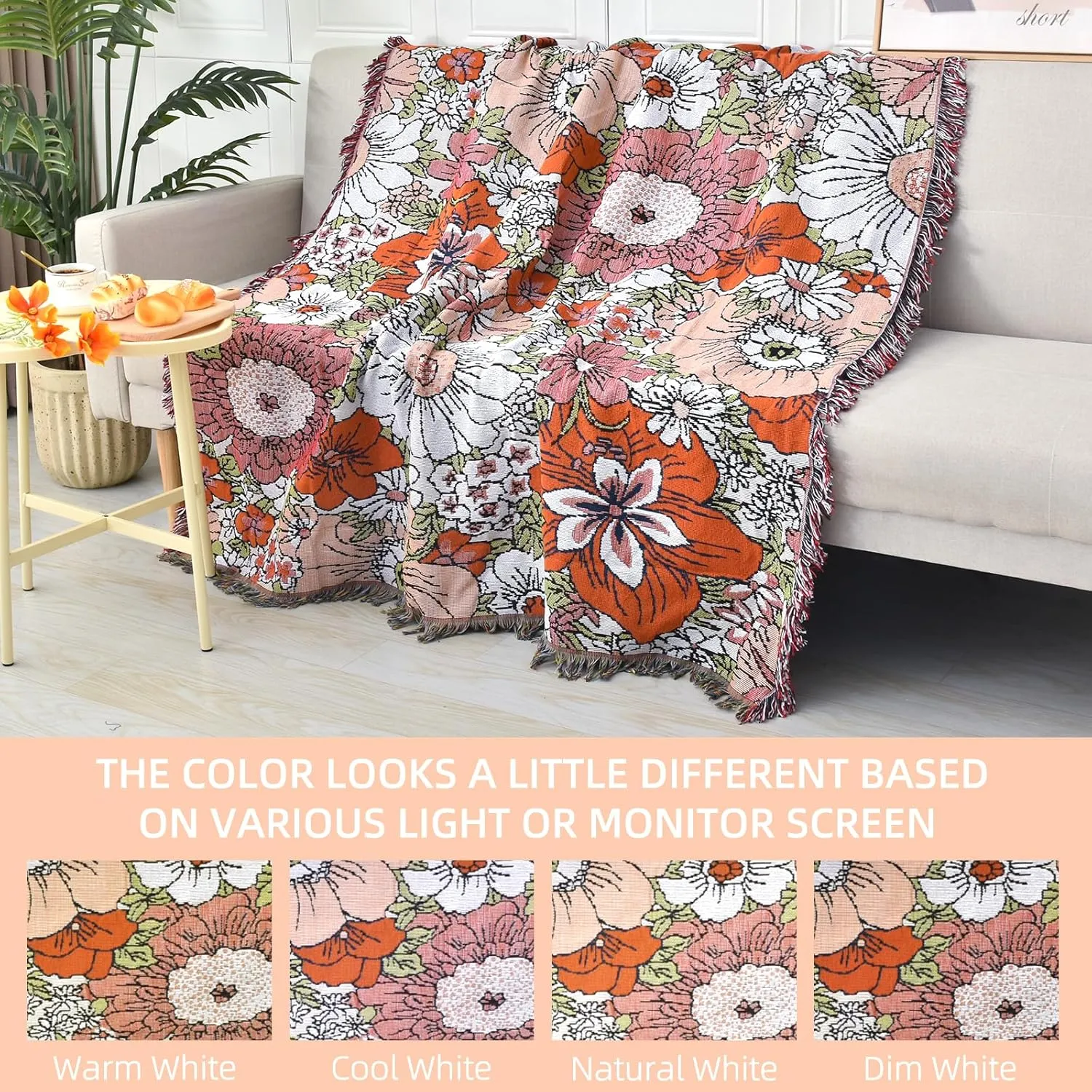 Boho Throw Blanket Reversible Cotton Bohemian Tapestry Hippie Room Decor Outdoor Blanket Double Sided (Boho Flower 50"x60")
