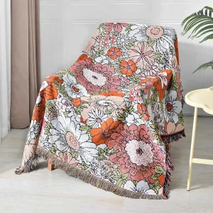 Boho Throw Blanket Reversible Cotton Bohemian Tapestry Hippie Room Decor Outdoor Blanket Double Sided (Boho Flower 50"x60")