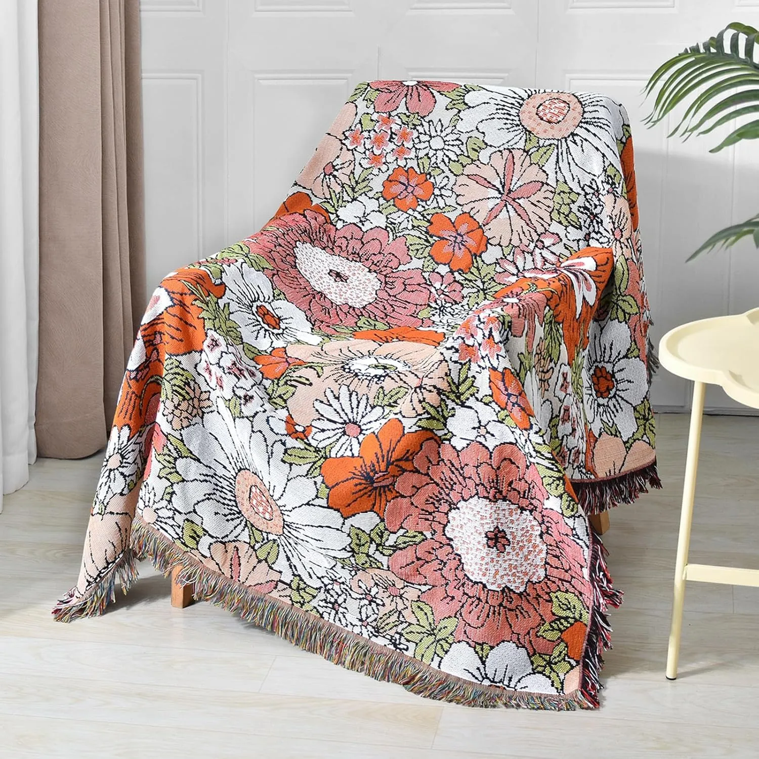 Boho Throw Blanket Reversible Cotton Bohemian Tapestry Hippie Room Decor Outdoor Blanket Double Sided (Boho Flower 50"x60")