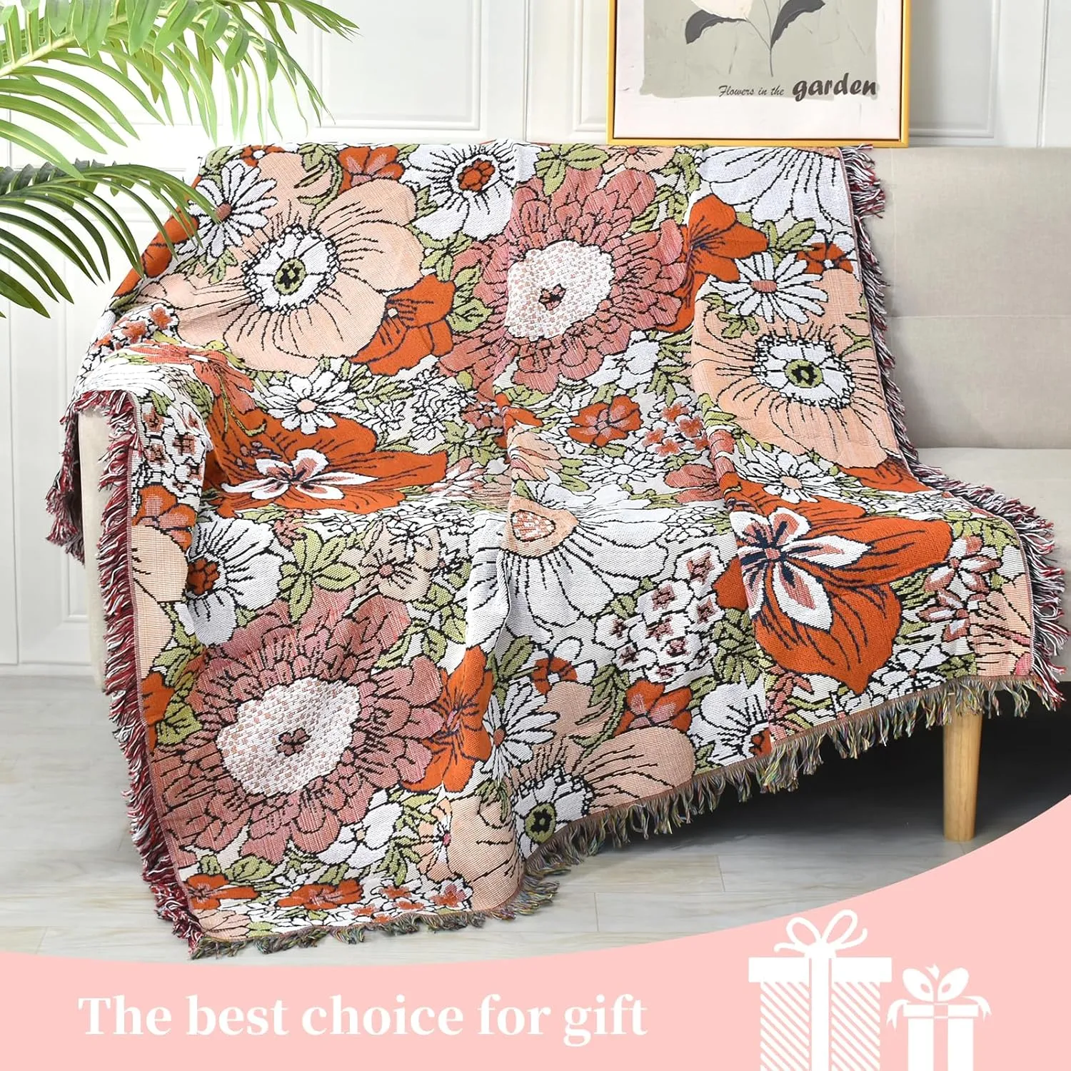 Boho Throw Blanket Reversible Cotton Bohemian Tapestry Hippie Room Decor Outdoor Blanket Double Sided (Boho Flower 50"x60")