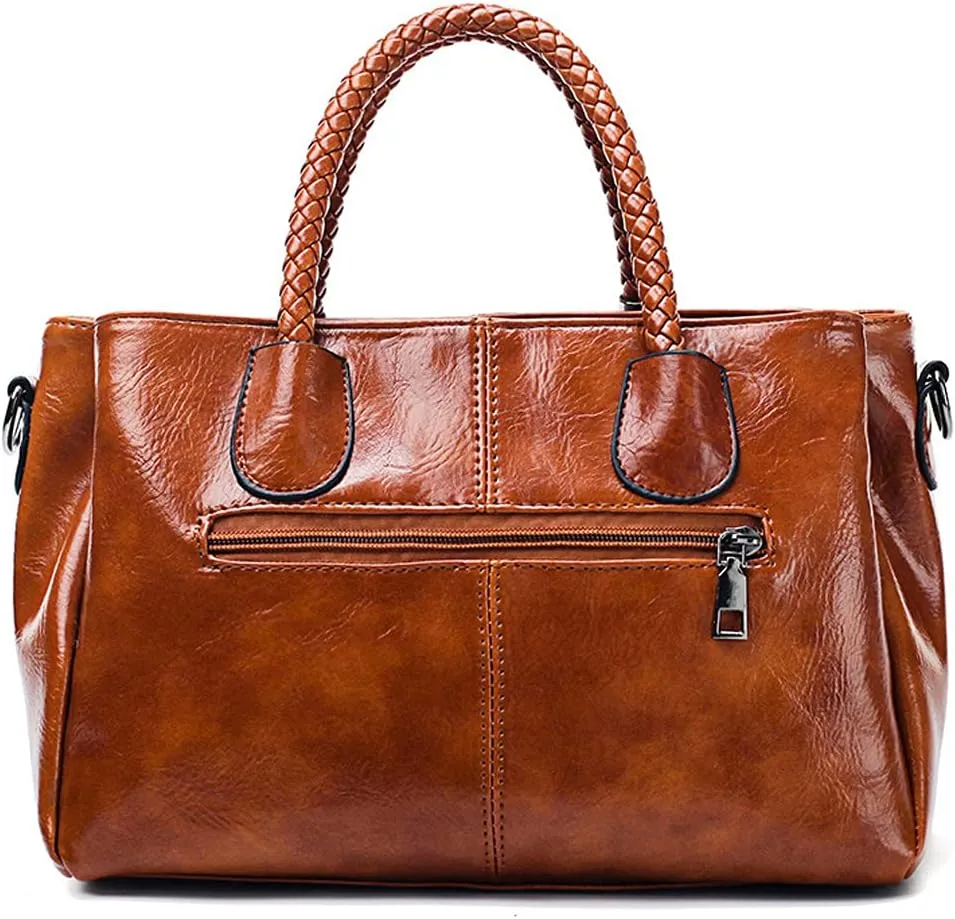 Boston Handbag for Women Oil Wax Leather Shoulder Bag Large Capacity Crossbody Bag Top Handle Satckel Purse