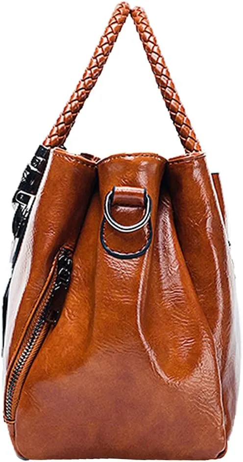Boston Handbag for Women Oil Wax Leather Shoulder Bag Large Capacity Crossbody Bag Top Handle Satckel Purse