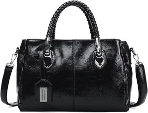 Boston Handbag for Women Oil Wax Leather Shoulder Bag Large Capacity Crossbody Bag Top Handle Satckel Purse
