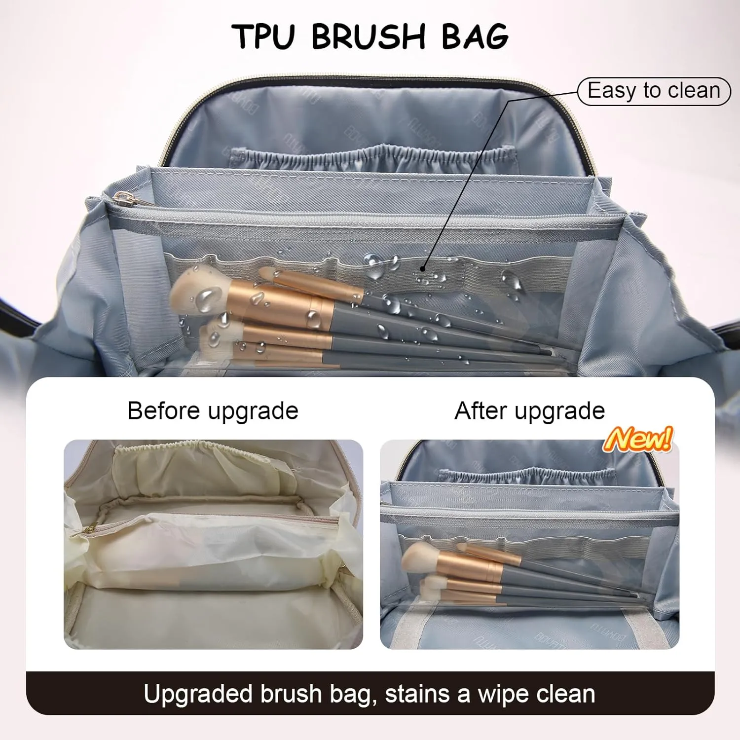 BOYATU Travel Makeup Bag Set: Portable Make up Bag for Traveling - Leather Cosmetic Bags for Women - Waterproof Toiletry Organizer Bags with Handle (D-01-Brown)