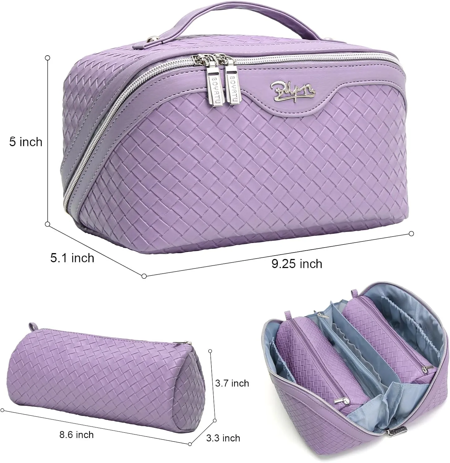 BOYATU Travel Makeup Bags for Women: Large Make up Bag Set of 3 - Vegan Leather Cosmetic Bags - Waterproof Toiletry Organizer (L04 Violet Purple)