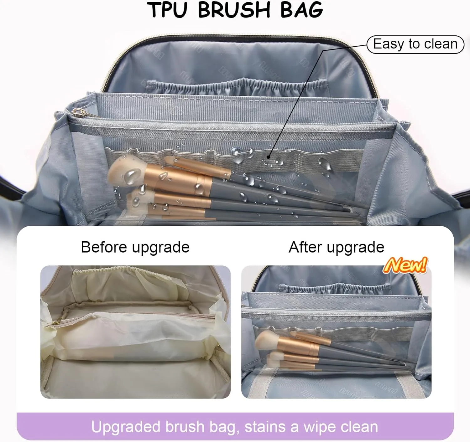 BOYATU Travel Makeup Bags for Women: Large Make up Bag Set of 3 - Vegan Leather Cosmetic Bags - Waterproof Toiletry Organizer (L04 Violet Purple)