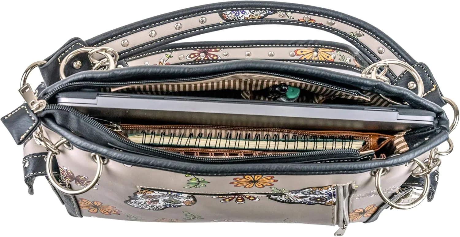 Briomhar Sugar Skull Goth Purse for Women - Day of the Dead Conceal Carry Handbag