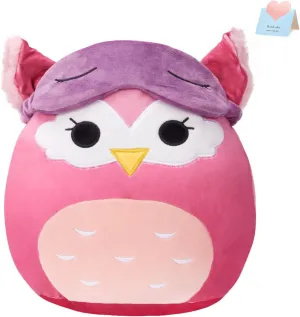 BSTAOFY Cute Owl Soft Plush Pillow with Removable Eye Mask Squishy Owl Stuffed Animal Cushion Hugging Stretchy Nap Pillow Christmas Holiday Valentines Birthday Gifts for Toddlers Kids, 12’’
